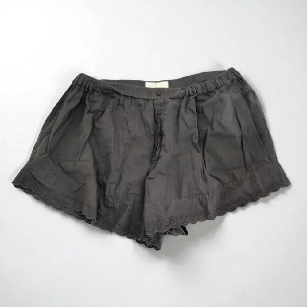 THE GREAT. Designer Eyelet Tap Short Sleep Shorts Gray Sz 3 (Large) Cotton Lace